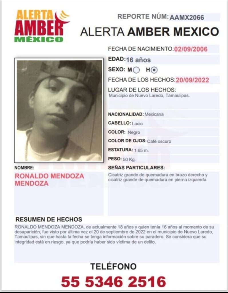 Alerta Amber de Rolando Mendoza Mendoza de 16 años de edad