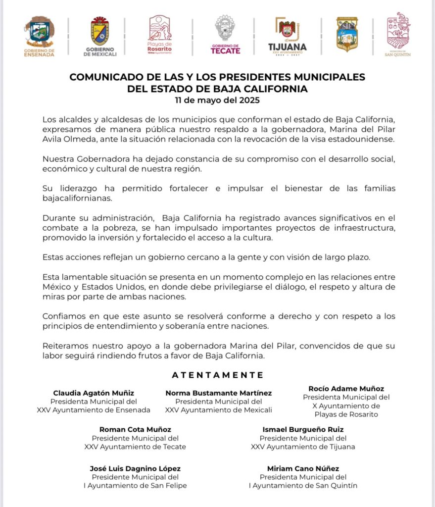 Presidentes municipales de Baja California cierran filas en respaldo a Marina del Pilar