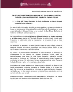 Desmiente Gobierno de Baja California que Marina del Pilar tenga propiedad en venta en San Diego