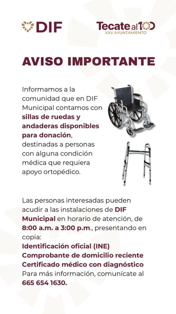 DIF Tecate informa sobre disponibilidad de apoyos ortopédicos para la comunidad