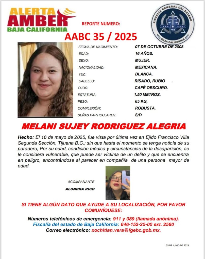 Alerta Amber de Melani Sujey Rodríguez Alegría de 16 años de edad