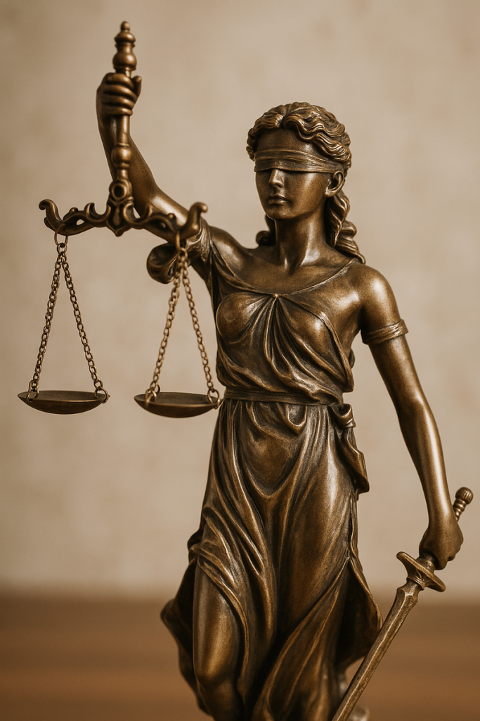 La Dama de la Justicia se quita la venda y se la vuelve a poner