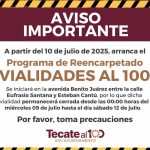 Programa de reencarpetado “Vialidades al 100“ inicia el 10 de Julio en Tecate