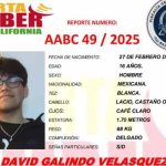 Alerta Amber Baja California David Galindo Velásquez de 16 años