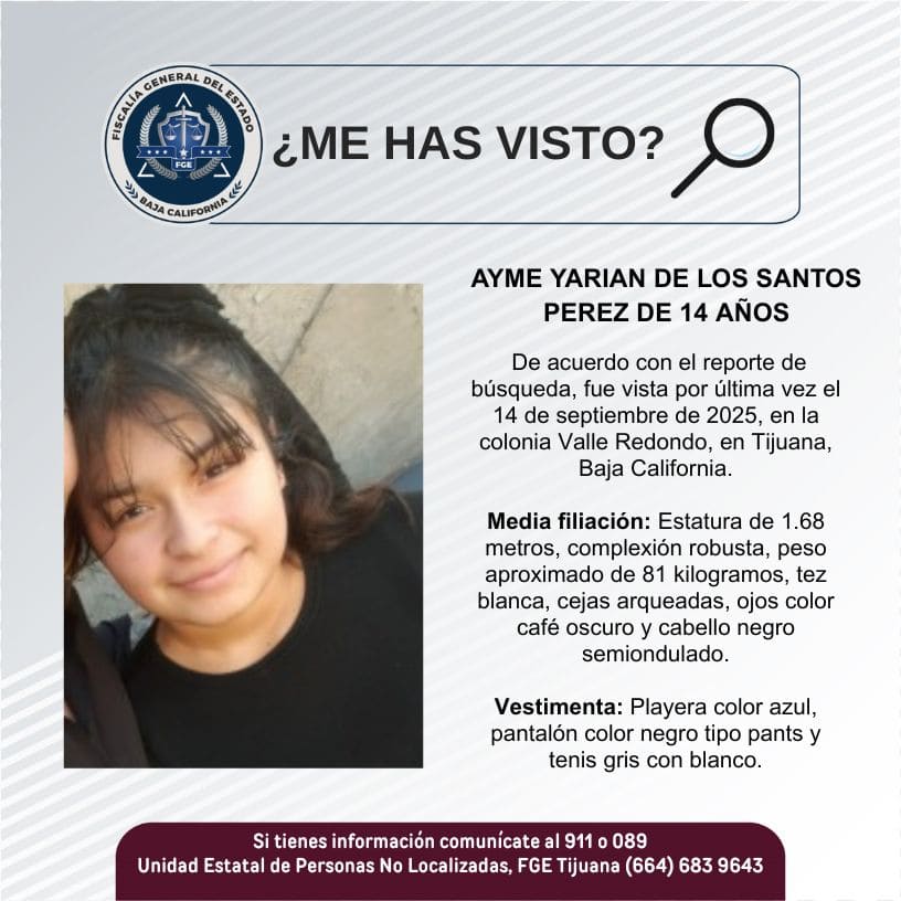 Pesquisa de Ayme Yarian de los Santos Perez de 14 años de edad
