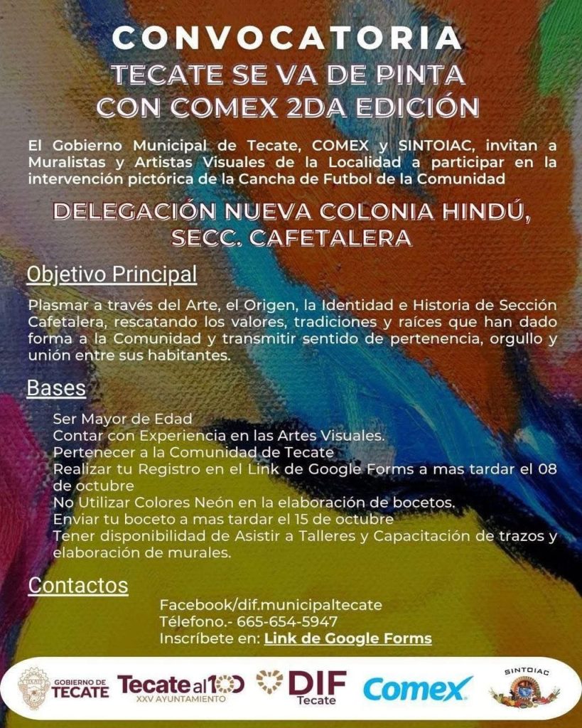 Gobierno Municipal convoca a artistas y muralistas a participar en la segunda edición de “Tecate se va de Pinta con Comex”
